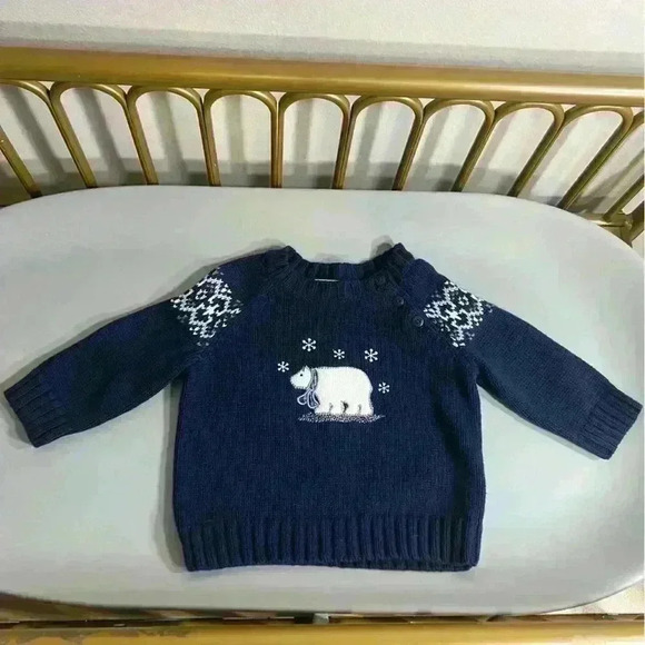 Vintage 100% cotton baby boy holiday embroidered cable knit sweater no flaws - Picture 1 of 4